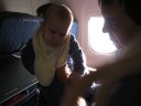 David playing around on his first airplane ride.