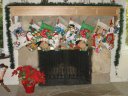 The stockings around the fireplace.  Three new ones this year: David's, Tia's, and Charlie's.