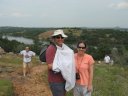 The family taking David on his first hike.  Lake LBJ in the background.